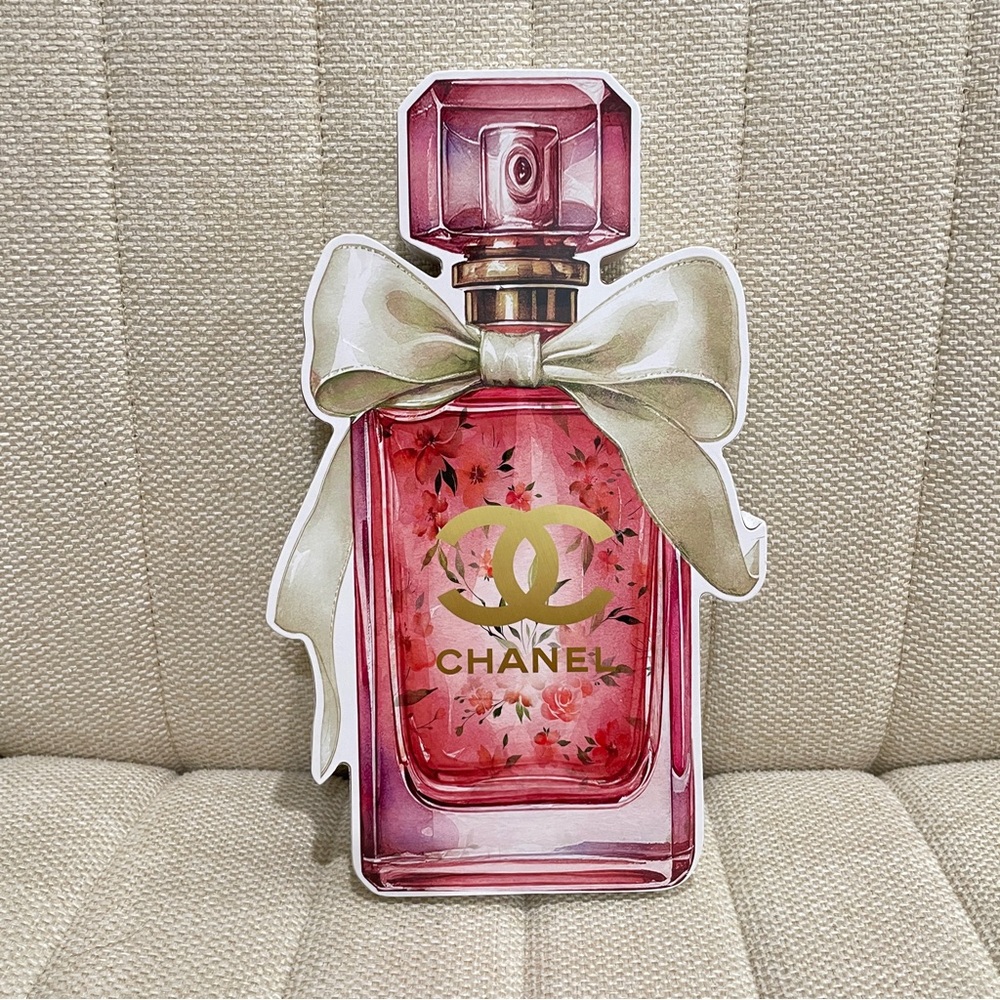 NEW Wooden Decor Pink Perfume Bottle With‎ Bow Floral Coquette